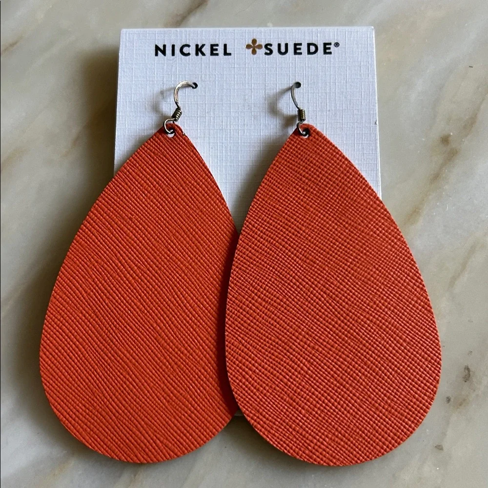 Nickel & Suede Leather Tangerine Teardrops NEW Nickel Free‎